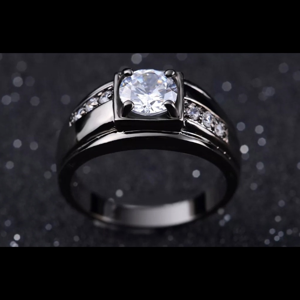 Black Gold & white Sapphire Ring Size 9